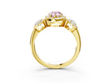 Yellow gold Three-Stone Fancy Pink Pear Cut Halo Diamond Ring with Pave Band and Four-Prong Setting_3