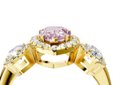 Yellow gold Three-Stone Fancy Pink Pear Cut Halo Diamond Ring with Pave Band and Four-Prong Setting_4
