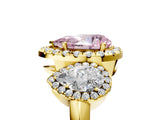 Yellow gold Three-Stone Fancy Pink Pear Cut Halo Diamond Ring with Pave Band and Four-Prong Setting_5