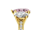 Yellow gold Three-Stone Fancy Pink Pear  Diamond Milgrain Pave Band with Prong Setting 1