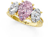 Yellow gold Three-Stone Fancy Pink Pear  Diamond Milgrain Pave Band with Prong Setting 3