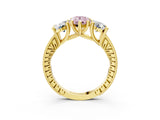Yellow gold Three-Stone Fancy Pink Pear  Diamond Milgrain Pave Band with Prong Setting 5
