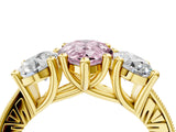 Yellow gold Three-Stone Fancy Pink Pear  Diamond Milgrain Pave Band with Prong Setting