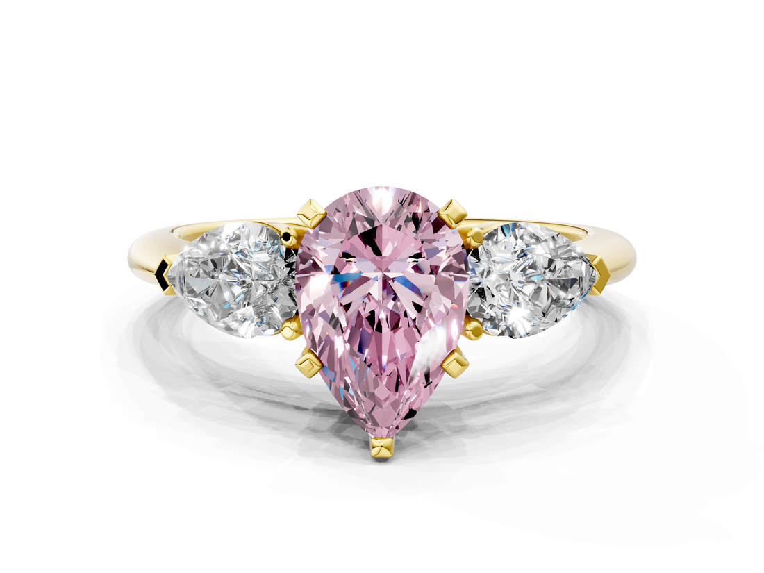 Yellow gold Three-Stone Fancy Pink Pear  Diamond Ring with Pear Side Stones in Four-Prong Setting_64