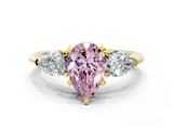 Yellow gold Three-Stone Fancy Pink Pear  Diamond Ring with Pear Side Stones in Four-Prong Setting_64