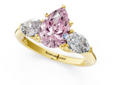 Yellow gold Three-Stone Fancy Pink Pear  Diamond Ring with Pear Side Stones in Four-Prong Setting_65