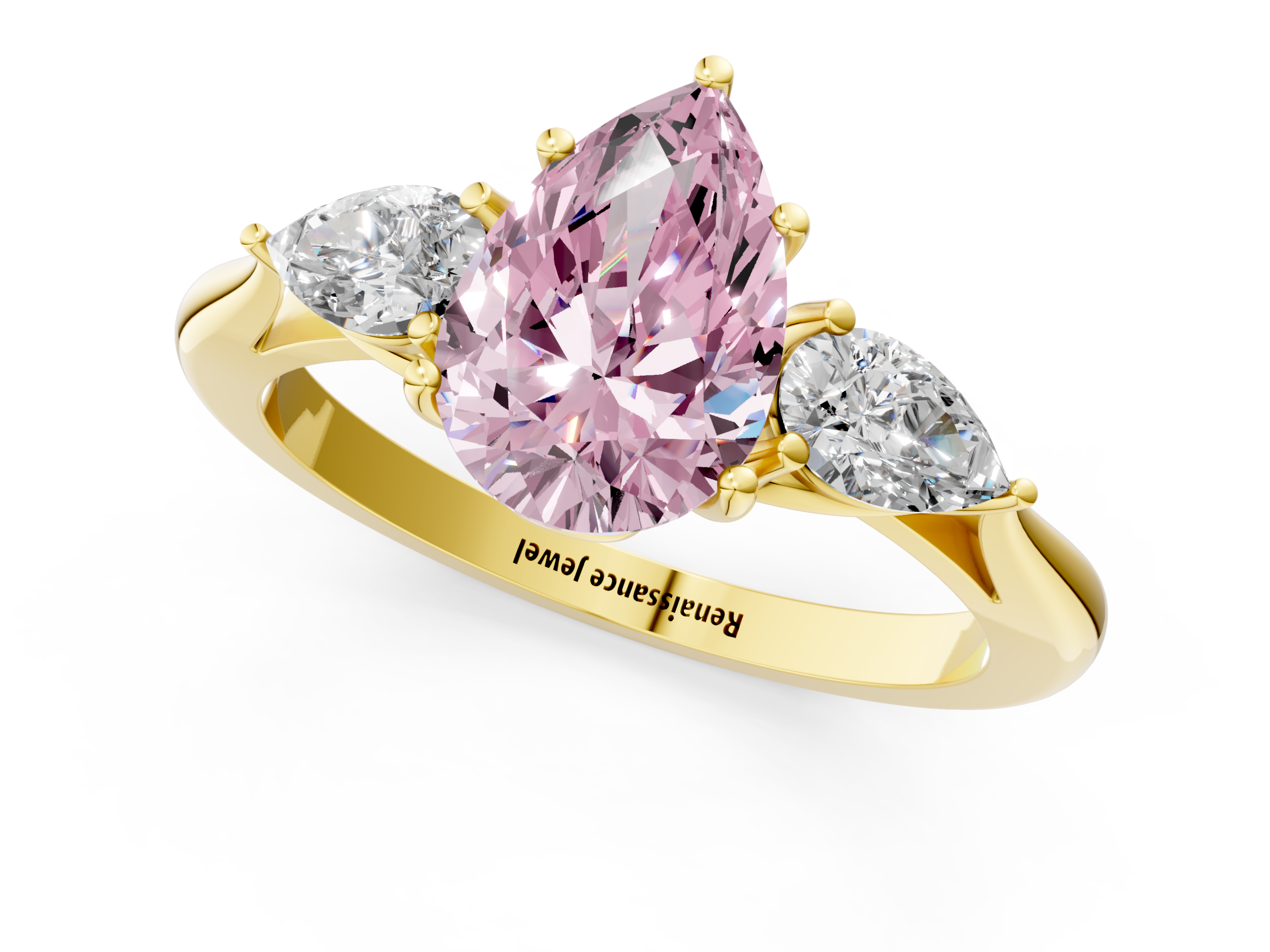Yellow gold Three-Stone Fancy Pink Pear  Diamond Solitaire Ring with Pear Side Stones and Four-Prong Setting_32
