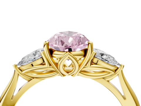 Yellow gold Three-Stone Fancy Pink Pear  Diamond Solitaire Ring with Pear Side Stones and Four-Prong Setting_35