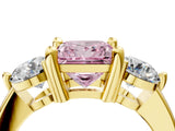 Yellow gold Three-Stone Fancy Pink Princess  Brilliant Cut Solitaire Ring with Prong Setting on a Classic Band 4