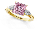 Yellow gold Three-Stone Fancy Pink Princess Cut Brilliant Diamond Solitaire Ring with Tapered Band and Four-Prong Setting_7