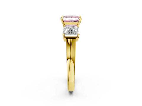 Yellow gold Three-Stone Fancy Pink Princess Cut Brilliant Diamond Trellis Ring with Comfort Fit Band_2