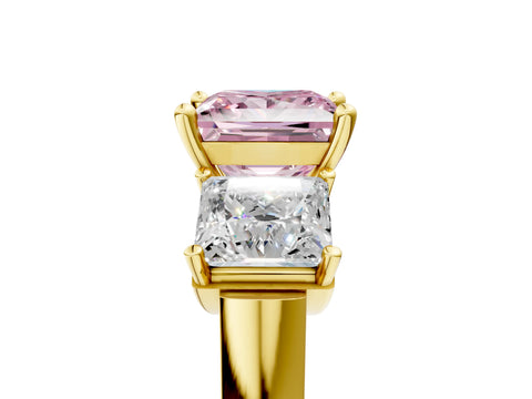 Yellow gold Three-Stone Fancy Pink Princess Cut Brilliant Diamond Trellis Ring with Comfort Fit Band_5