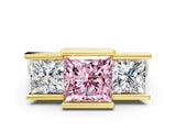 Yellow gold Three Stone Fancy Pink Princess Cut Cut Channel Set Diamond Ring