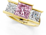 Yellow gold Three Stone Fancy Pink Princess Cut Cut Channel Set Diamond Ring_1