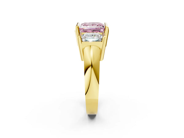 Yellow gold Three Stone Fancy Pink Princess Cut Cut Channel Set Diamond Ring
