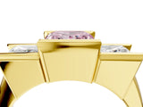Yellow gold Three Stone Fancy Pink Princess Cut Cut Channel Set Diamond Ring_4