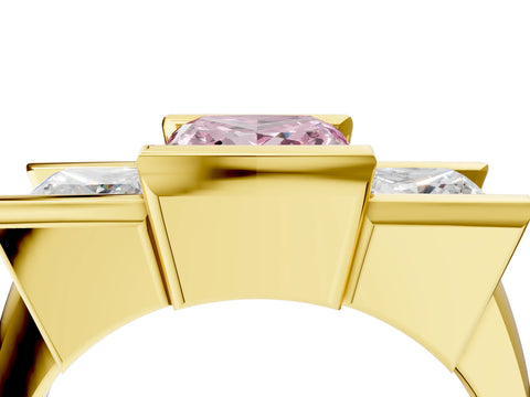 Yellow gold Three Stone Fancy Pink Princess Cut Cut Channel Set Diamond Ring_4