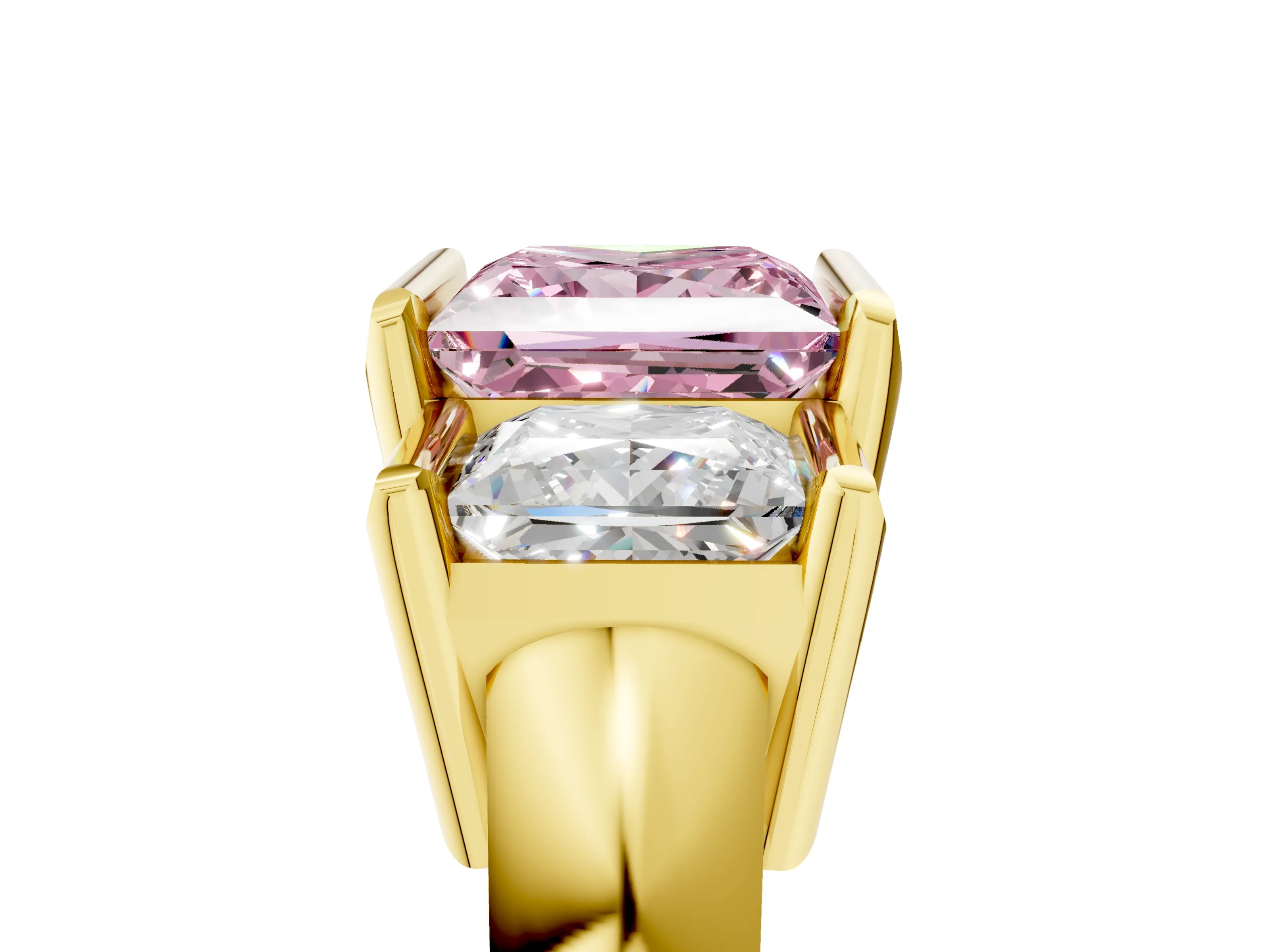 Yellow gold Three Stone Fancy Pink Princess Cut Cut Channel Set Diamond Ring_5