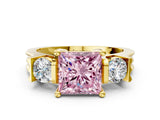 Yellow gold Three-Stone Fancy Pink Princess Cut Cut Classic Band Prong Setting Ring