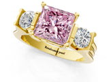 Yellow gold Three-Stone Fancy Pink Princess Cut Cut Classic Band Prong Setting Ring_1