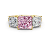 Yellow gold Three-Stone Fancy Pink Princess Cut Cut Diamond Engagement Ring with Flat Band and Four-Prong Setting_12