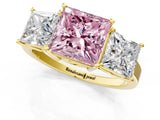 Yellow gold Three-Stone Fancy Pink Princess Cut Cut Diamond Engagement Ring with Flat Band and Four-Prong Setting_13