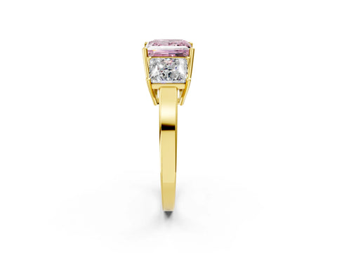 Yellow gold Three-Stone Fancy Pink Princess Cut Cut Diamond Engagement Ring with Flat Band and Four-Prong Setting_14
