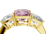 Yellow gold Three-Stone Fancy Pink Princess Cut Cut Diamond Engagement Ring with Flat Band and Four-Prong Setting_16