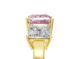 Yellow gold Three-Stone Fancy Pink Princess Cut Cut Diamond Engagement Ring with Flat Band and Four-Prong Setting_17