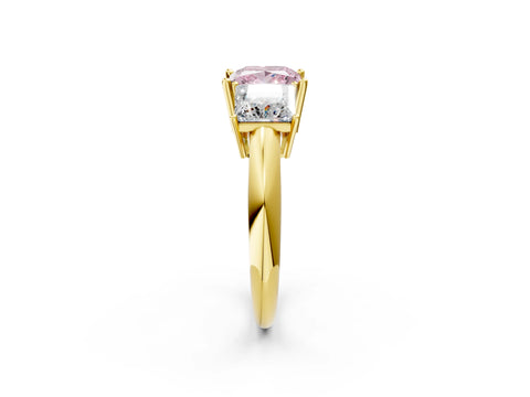 Yellow gold Three-Stone Fancy Pink Princess Cut Cut Diamond Engagement Ring with Prong Setting on a White Gold Band_2