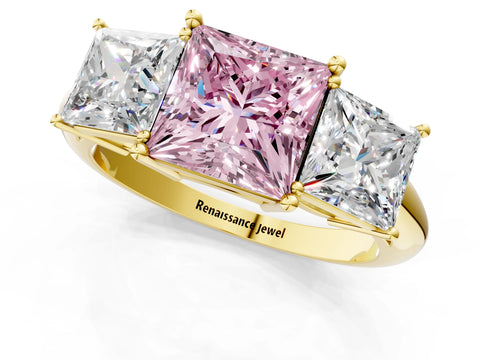 Yellow gold Three-Stone Fancy Pink Princess Cut Cut Diamond Engagement Ring with Prong Setting on a White Gold Band_37