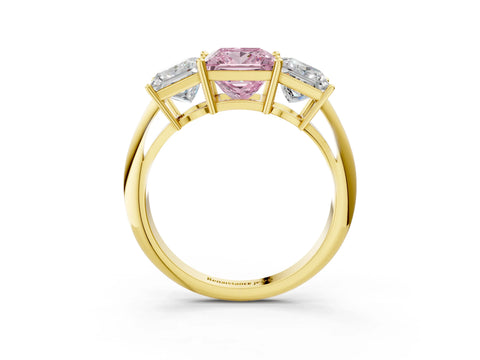 Yellow gold Three-Stone Fancy Pink Princess Cut Cut Diamond Engagement Ring with Prong Setting on a White Gold Band_3