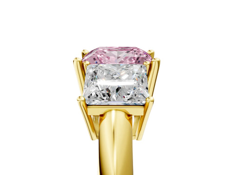 Yellow gold Three-Stone Fancy Pink Princess Cut Cut Diamond Engagement Ring with Prong Setting on a White Gold Band_41