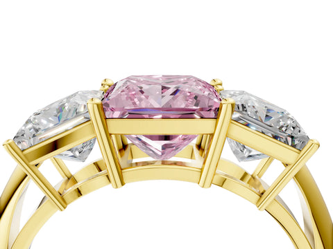 Yellow gold Three-Stone Fancy Pink Princess Cut Cut Diamond Engagement Ring with Prong Setting on a White Gold Band_4