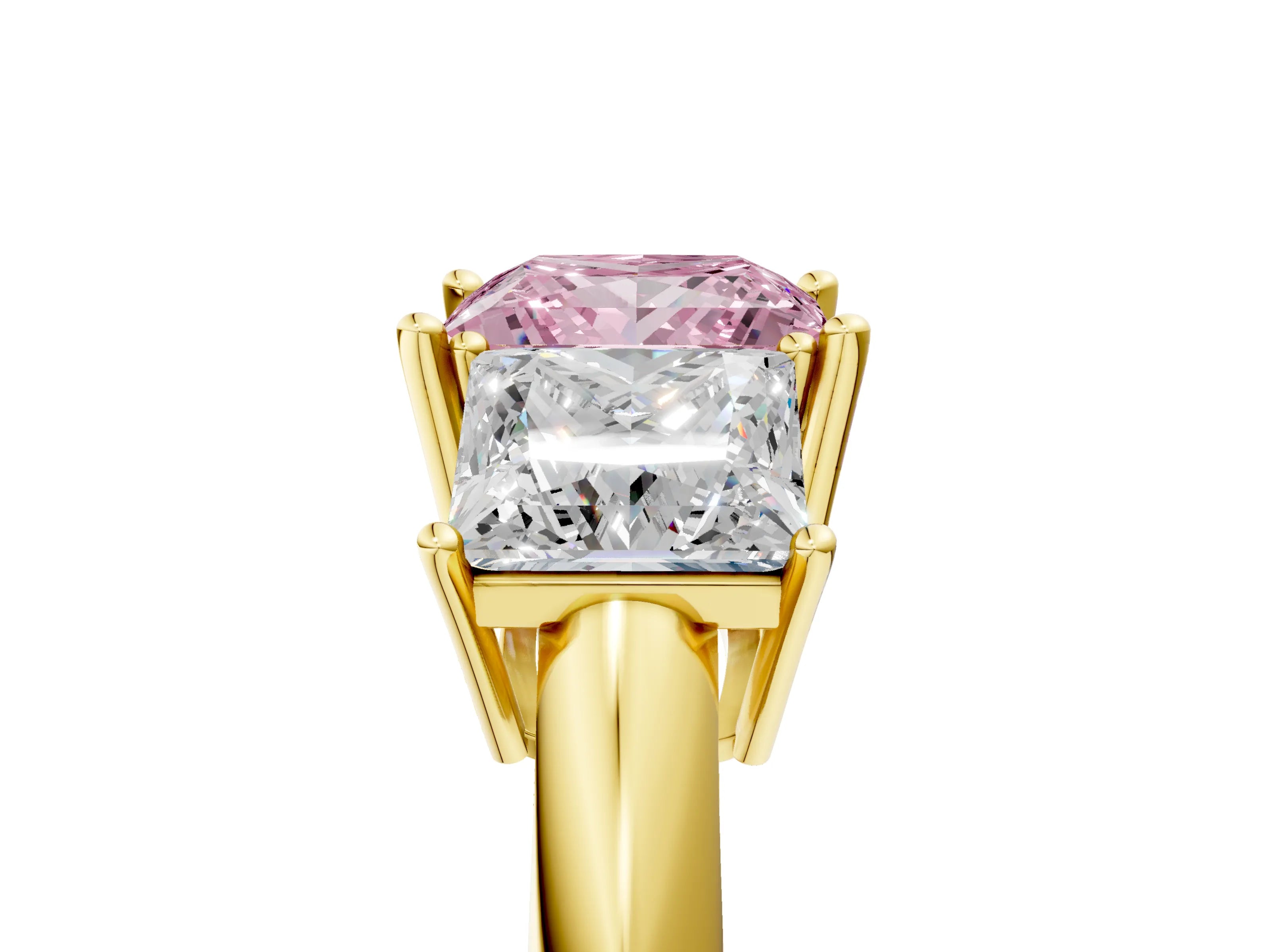 Yellow gold Three-Stone Fancy Pink Princess Cut Cut Diamond Engagement Ring with Prong Setting on a White Gold Band_5