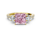 Yellow gold Three-Stone Fancy Pink Princess Cut Cut Diamond Pavé Band with Prong Setting_15