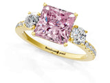 Yellow gold Three-Stone Fancy Pink Princess Cut Cut Diamond Pavé Band with Prong Setting_16