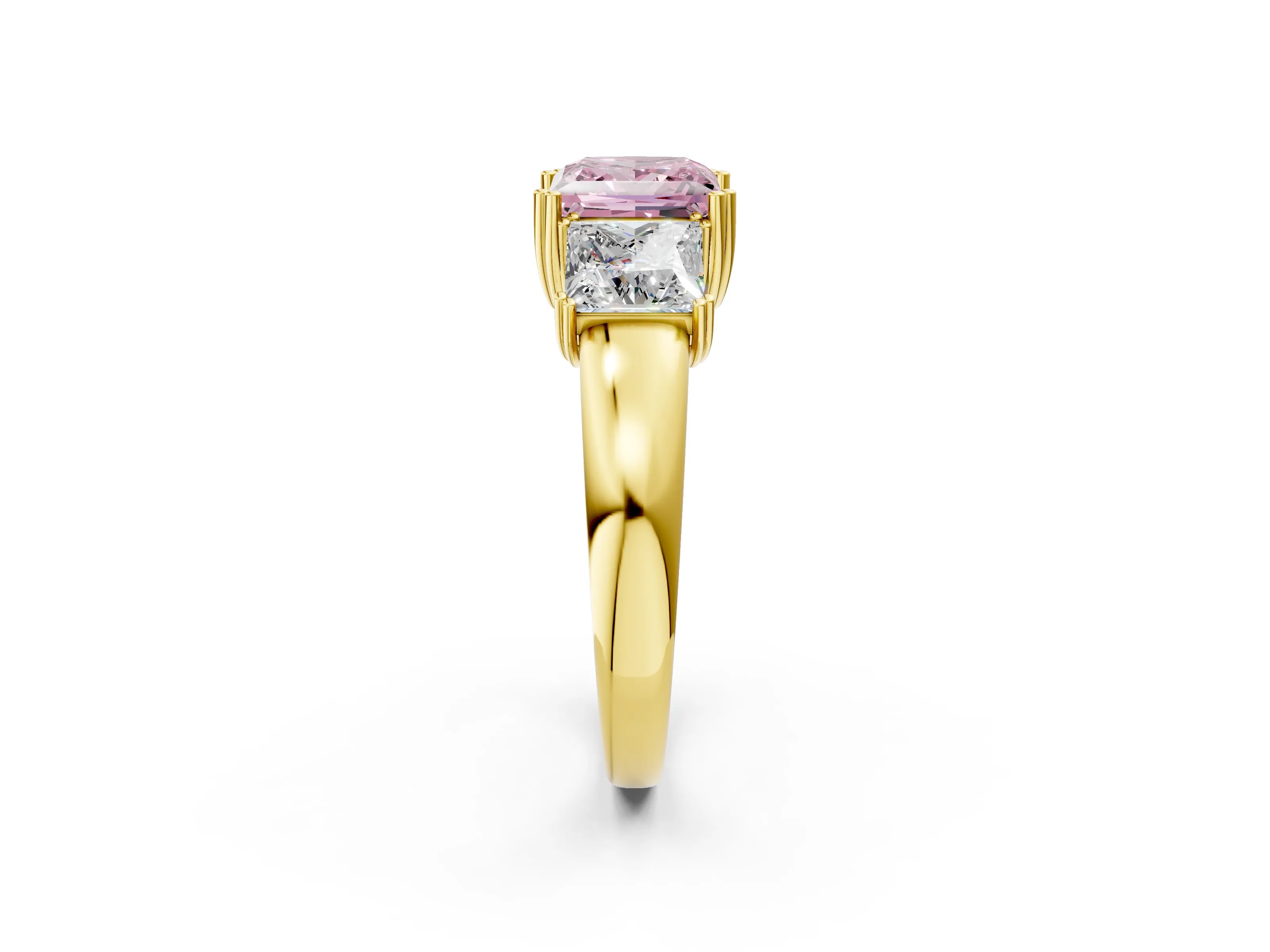 Yellow gold Three-Stone Fancy Pink Princess Cut Cut Diamond Ring with Channel Set Band and Four-Prong Setting_2