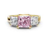 Yellow gold Three-Stone Fancy Pink Princess Cut Cut Diamond Ring with Channel Set Band and Four-Prong Setting_24