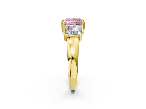 Yellow gold Three-Stone Fancy Pink Princess Cut Cut Diamond Ring with Channel Set Band and Four-Prong Setting_2