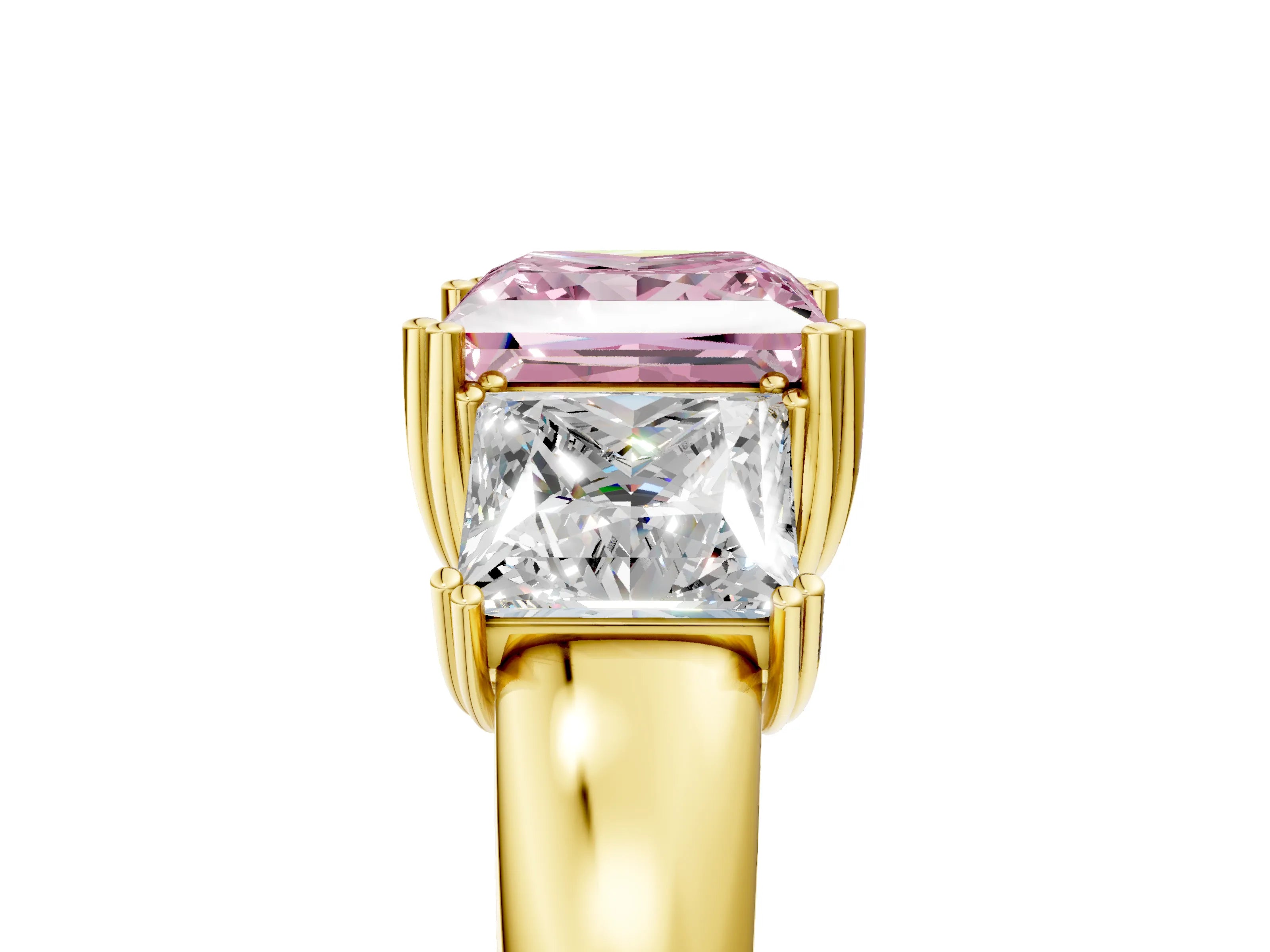 Yellow gold Three-Stone Fancy Pink Princess Cut Cut Diamond Ring with Channel Set Band and Four-Prong Setting_5