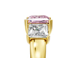 Yellow gold Three-Stone Fancy Pink Princess Cut Cut Diamond Ring with Channel Set Band and Four-Prong Setting_5