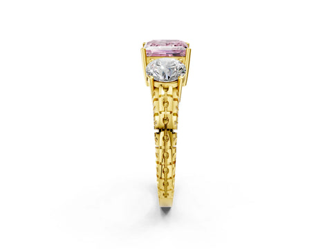 Yellow gold Three-Stone Fancy Pink Princess Cut Cut Diamond Ring with Channel-Set Band and Prong Setting_2