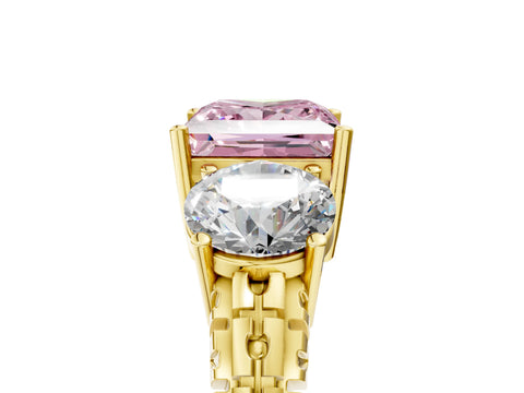Yellow gold Three-Stone Fancy Pink Princess Cut Cut Diamond Ring with Channel-Set Band and Prong Setting_5