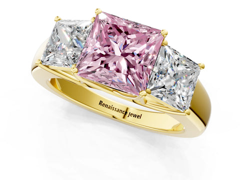 Yellow gold Three-Stone Fancy Pink Princess Cut Cut Diamond Ring with Prong Setting and Classic Band_1
