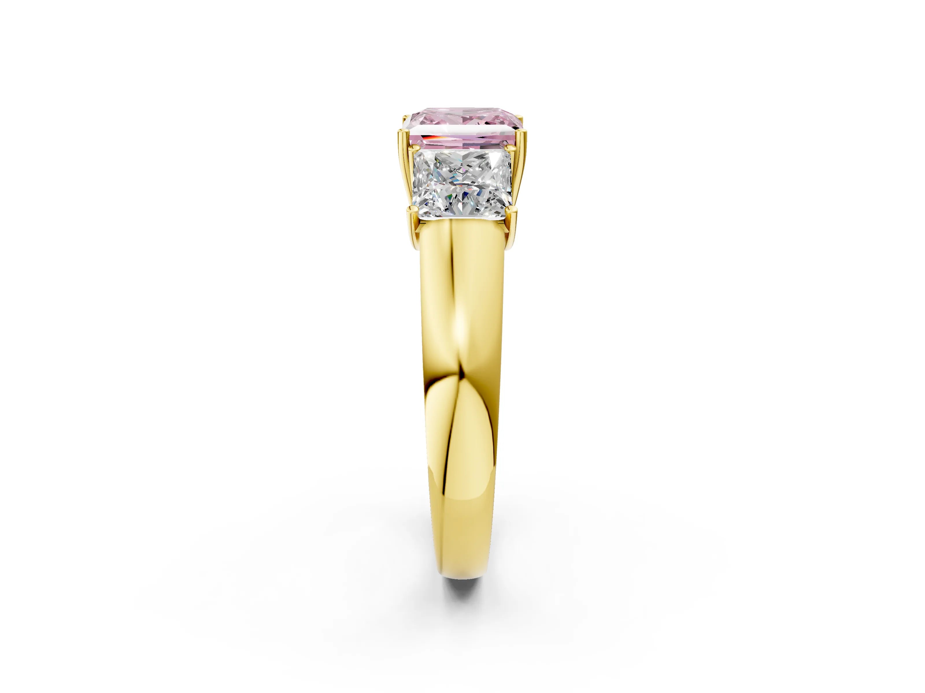 Yellow gold Three-Stone Fancy Pink Princess Cut Cut Diamond Ring with Prong Setting and Classic Band_2