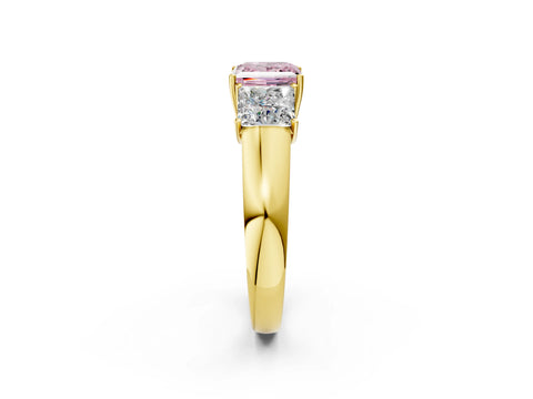 Yellow gold Three-Stone Fancy Pink Princess Cut Cut Diamond Ring with Prong Setting and Classic Band_2