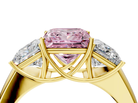 Yellow gold Three-Stone Fancy Pink Princess Cut Cut Diamond Ring with Prong Setting and Classic Band_4