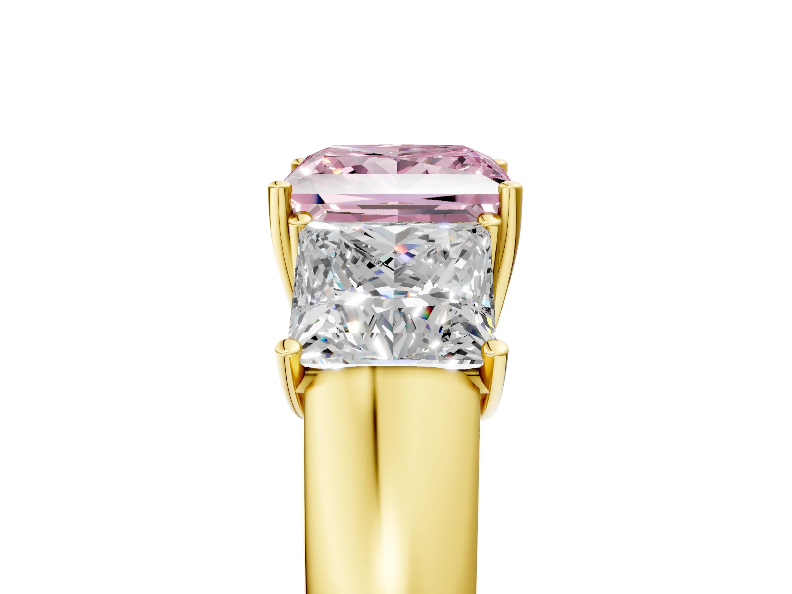 Yellow gold Three-Stone Fancy Pink Princess Cut Cut Diamond Ring with Prong Setting and Classic Band_5
