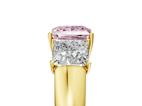 Yellow gold Three-Stone Fancy Pink Princess Cut Cut Diamond Ring with Prong Setting and Classic Band_5